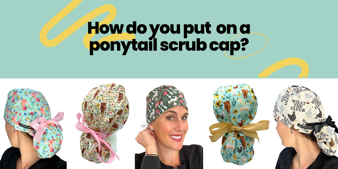 how do you put on a ponytail scrub cap? Step by step instructions